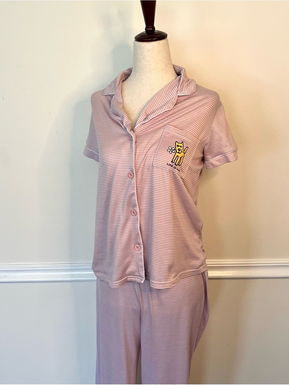 Life is Good Striped Pink Short-Sleeve Pajama Set